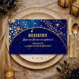 Blue gold starry night celestial magical wedding enclosure card