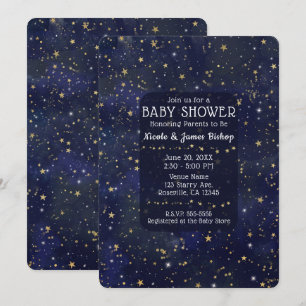Blue & Gold Starry Night Sky Celestial Baby Shower Invitation