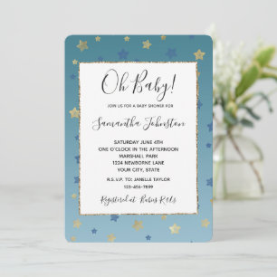 Blue Gold Stars Aqua Baby Shower Invitation