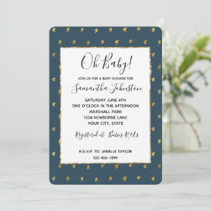 Blue Gold Stars Baby Shower Invitation