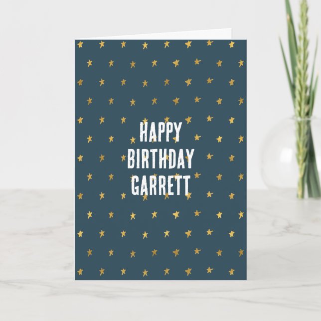 Blue Gold Stars Birthday Card (Front)