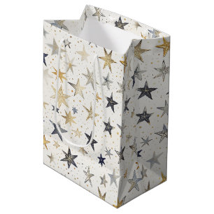Blue Gold Stars Birthday Medium Gift Bag