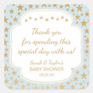 Blue Gold Stars Boy Baby Shower favour bag sticker