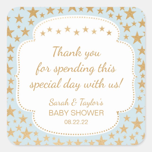 Blue Gold Stars Boy Baby Shower favour bag sticker (Front)