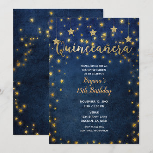 Blue & Gold Stars Celestial Sky Quinceañera Party Invitation