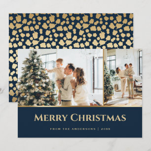 Blue Gold Stars Photo Christmas Holiday Card