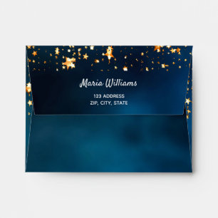 Blue gold stars return address envelope
