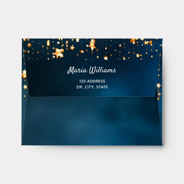 Blue gold stars return address envelope (Back (Top Flap))