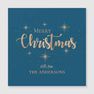 Blue Gold Stars Typography Name Merry Christmas