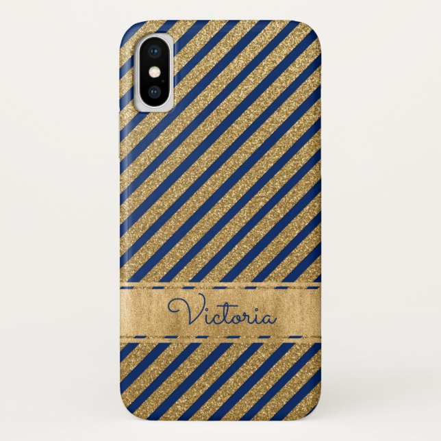 Blue, Gold Striped Case-Mate iPhone X Case (Back)