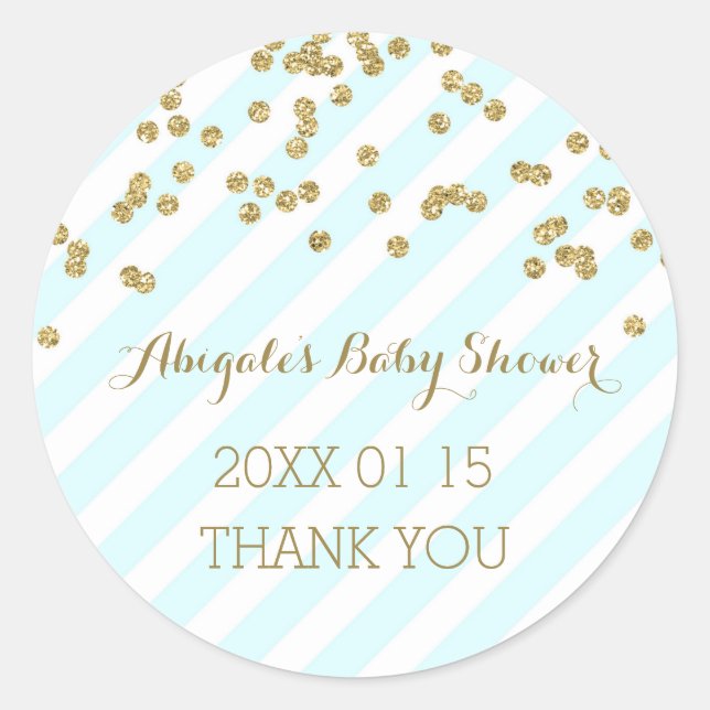 Blue Gold Stripes Baby Shower Favour Sticker (Front)