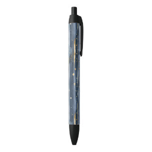 Blue Gold Stripes Dots Black Ink Pen