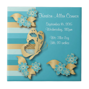 Blue & Gold Stripes with Butterflies for Baby Tile