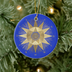 Blue Gold Sun Celestial celebrations Ceramic Tree Decoration