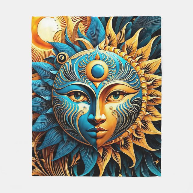 Blue & Gold Sun Fleece Blanket (Front)