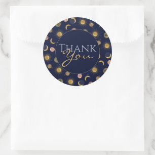 Blue Gold Sun Moon Planets Space illustration Classic Round Sticker