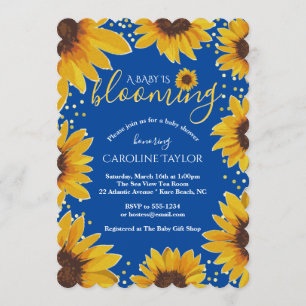 Blue & Gold Sunflower Baby Blooming Baby Shower Invitation