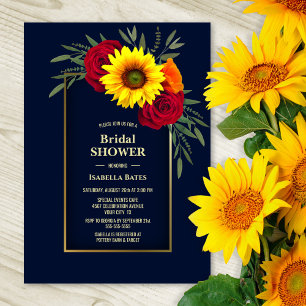 Blue Gold Sunflower Red Rose Bridal Shower Invitation