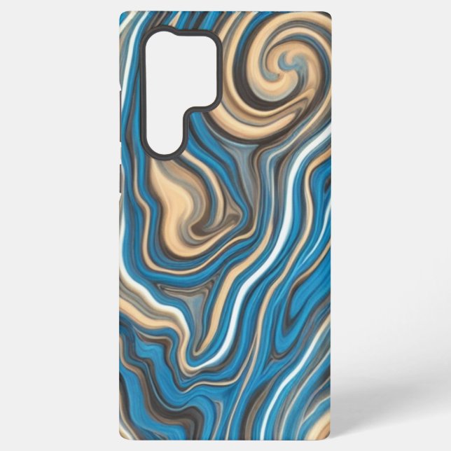 Blue & Gold Swirls Waves S22 Ultra Case (Back)