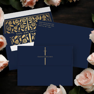 Blue Gold Sword Royal Fantasy Wedding Envelope