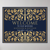 Blue Gold Sword Royal Wedding Welcome Sign