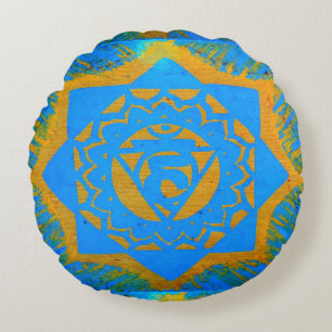 blue gold tantric symbol round cushion