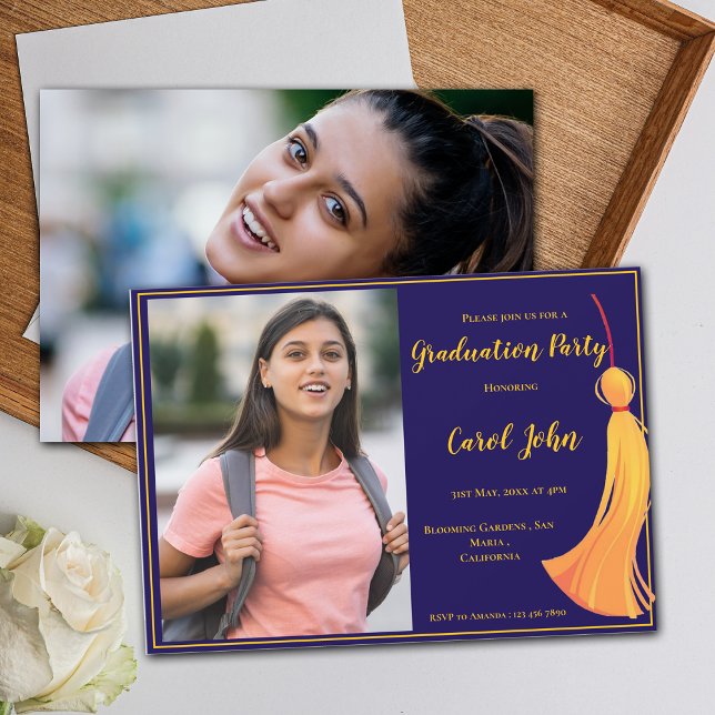 Blue Gold Tassel Elegant 2025 Graduation Party Invitation (Blue Gold Tassel Elegant 2025 Graduation Party Invitation)