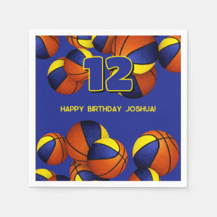blue gold team colours basketballs sports party napkin