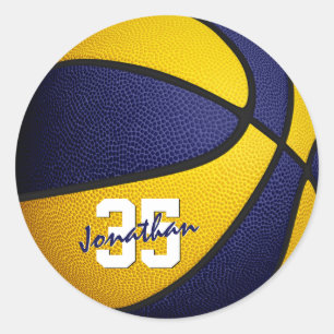 blue gold team colours boys girls basketball classic round sticker