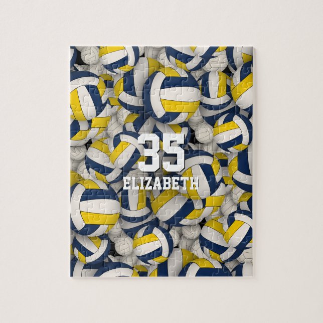 blue gold team colours girls boys volleyball jigsaw puzzle (Vertical)