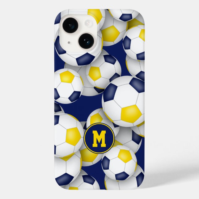 Blue gold team colours girls soccer balls pattern Case-Mate iPhone case (Back)