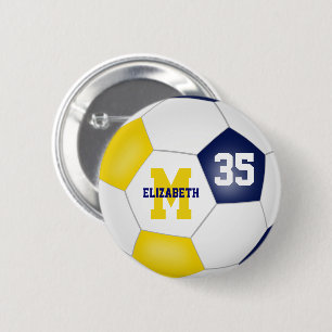 blue gold team colours girls soccer personalised 6 cm round badge