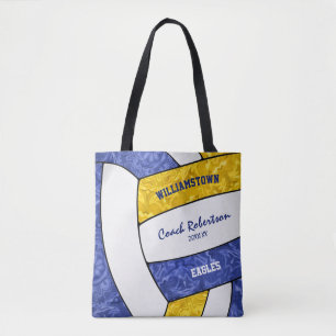 blue gold team colours girls volleyball coach tote bag