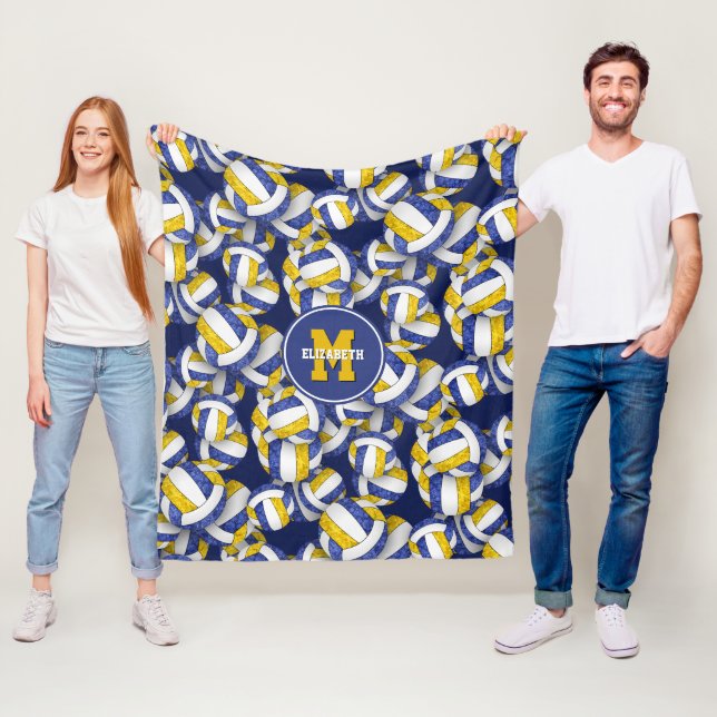blue gold team colours girls volleyball room fleece blanket (In Situ)