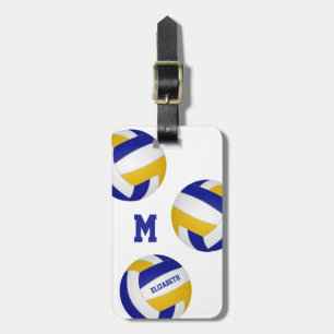 blue gold team colours monogrammed volleyball bag luggage tag
