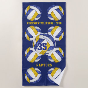 blue gold team colours name girly volleyballs  beach towel