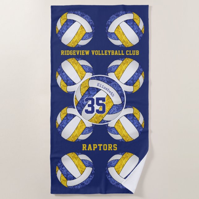 blue gold team colours name girly volleyballs  beach towel (Front)