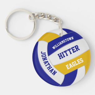 blue gold team colours personalised volleyball key ring