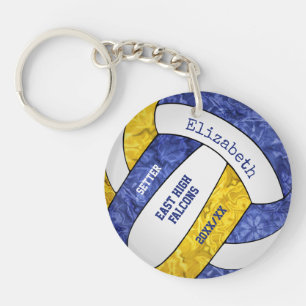 blue gold team colours personalised volleyball key ring