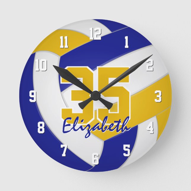 blue gold team colours personalised volleyball round clock (Front)