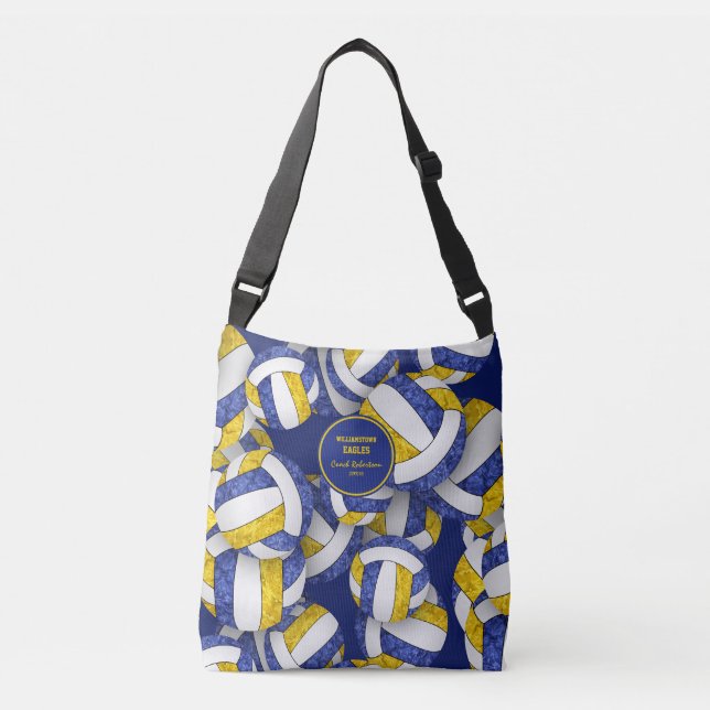 blue gold team colours volleyball coach name crossbody bag (Front)