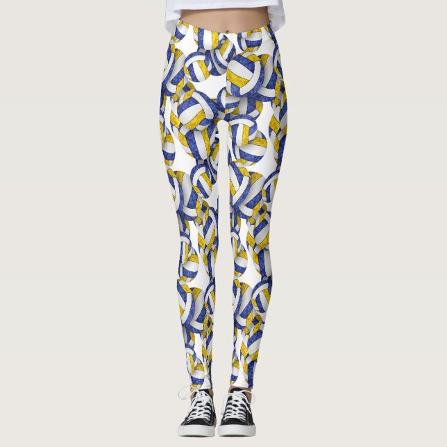 blue gold team colours volleyballs pattern leggings (Front)
