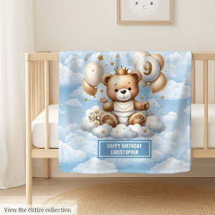 Blue gold teddy blanket personalised 9th birthday
