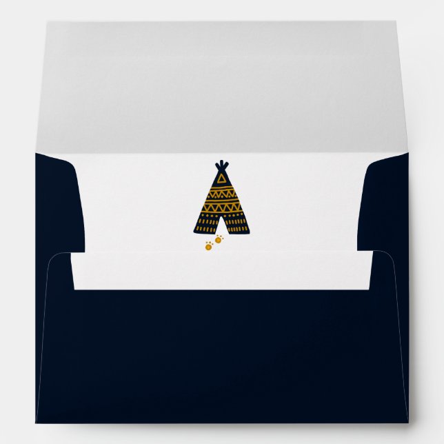 Blue & Gold Tepee Boho Birthday Party Baby Shower Envelope (Back (Bottom))