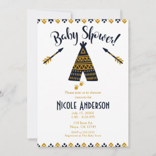 Blue & Gold Tepee Modern Chic Baby Shower Invitation