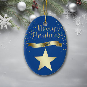 Blue Gold Texas Star Ceramic Tree Decoration