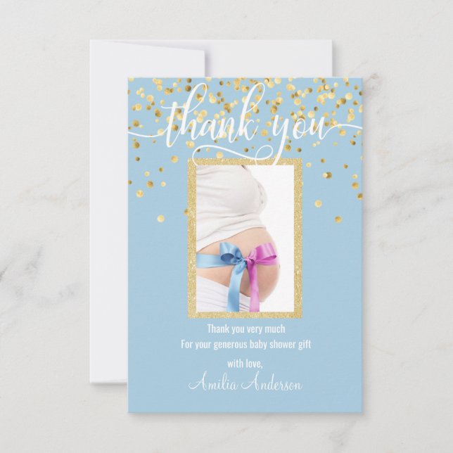 Blue Gold THANK YOU Baby Shower BOY | PHOTO (Front)