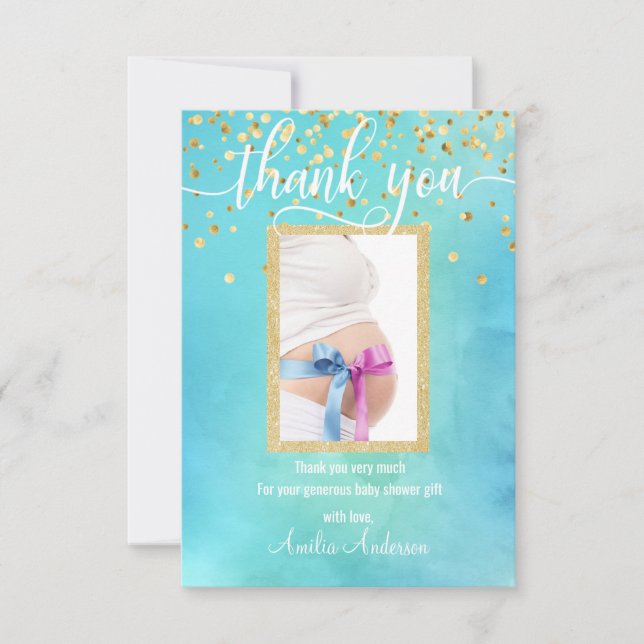 Blue Gold THANK YOU Baby Shower BOY | PHOTO (Front)