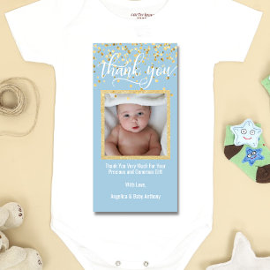 Blue Gold THANK YOU Baby Shower BOY   PHOTO Card