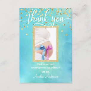 Blue Gold THANK YOU Baby Shower BOY   PHOTO Card